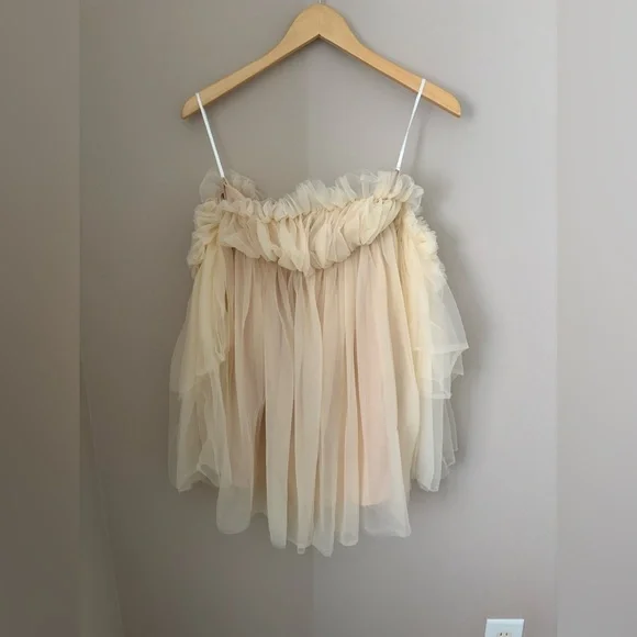 SHEIN Women's XS Beige Off-Shoulder Tulle Party Dress Flared Sleeves - Picture 5 of 8